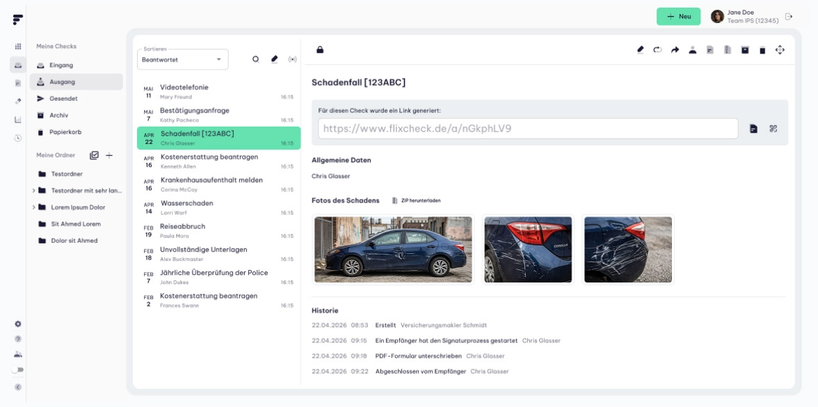 Flixcheck-Oberfläche: CRM Light